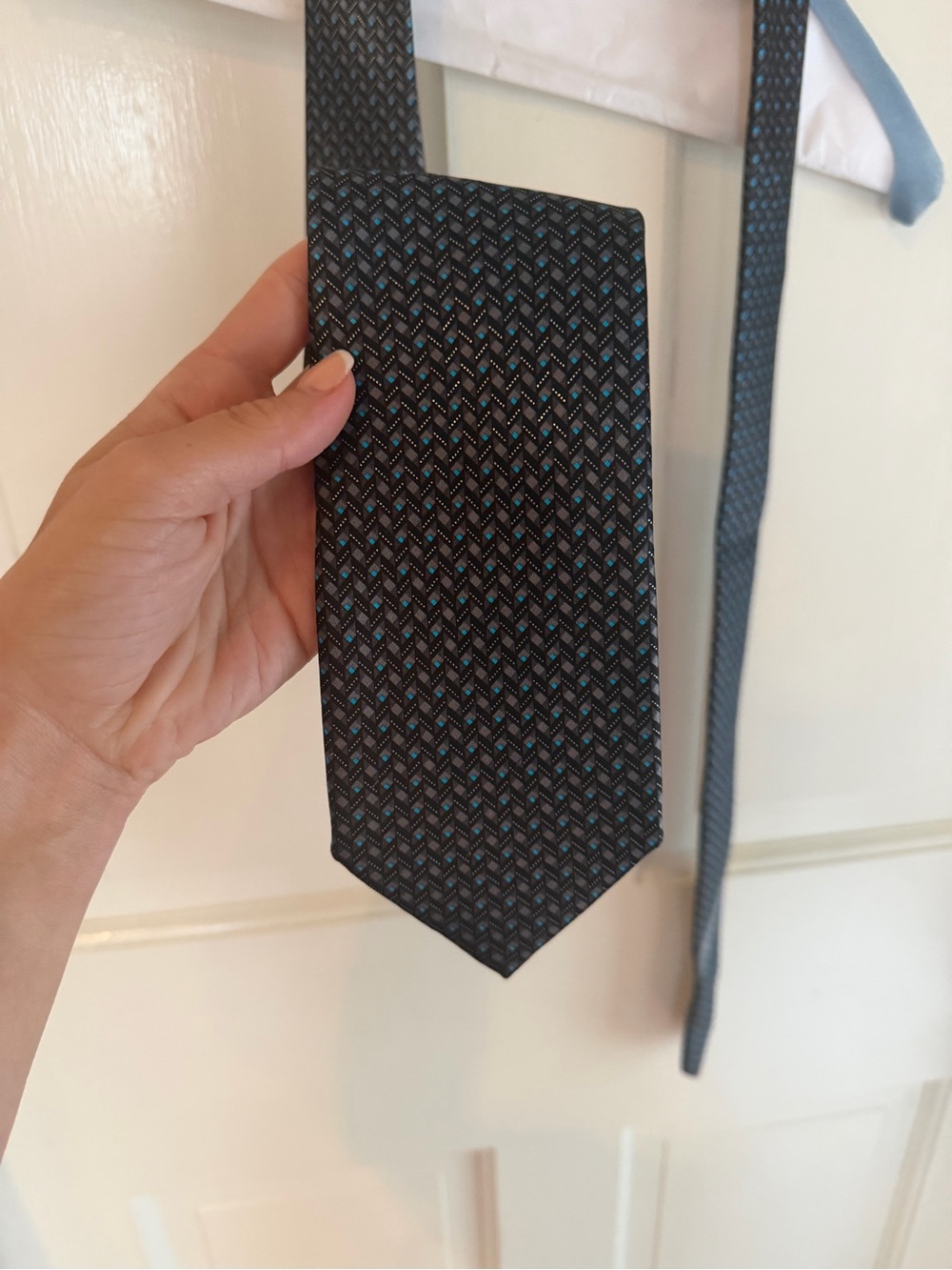 Ermenegildo Zegna Silk Tie Black Blue Geometric Made in Italy